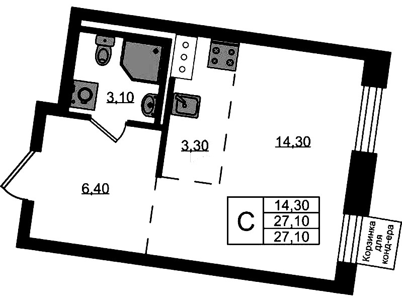 Квартира студия 27.1 м², 4/7 эт., ЖК «Курортный квартал»